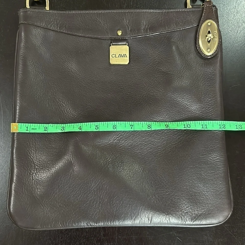 CLAVA chocolate brown leather turn lock crossbody bag